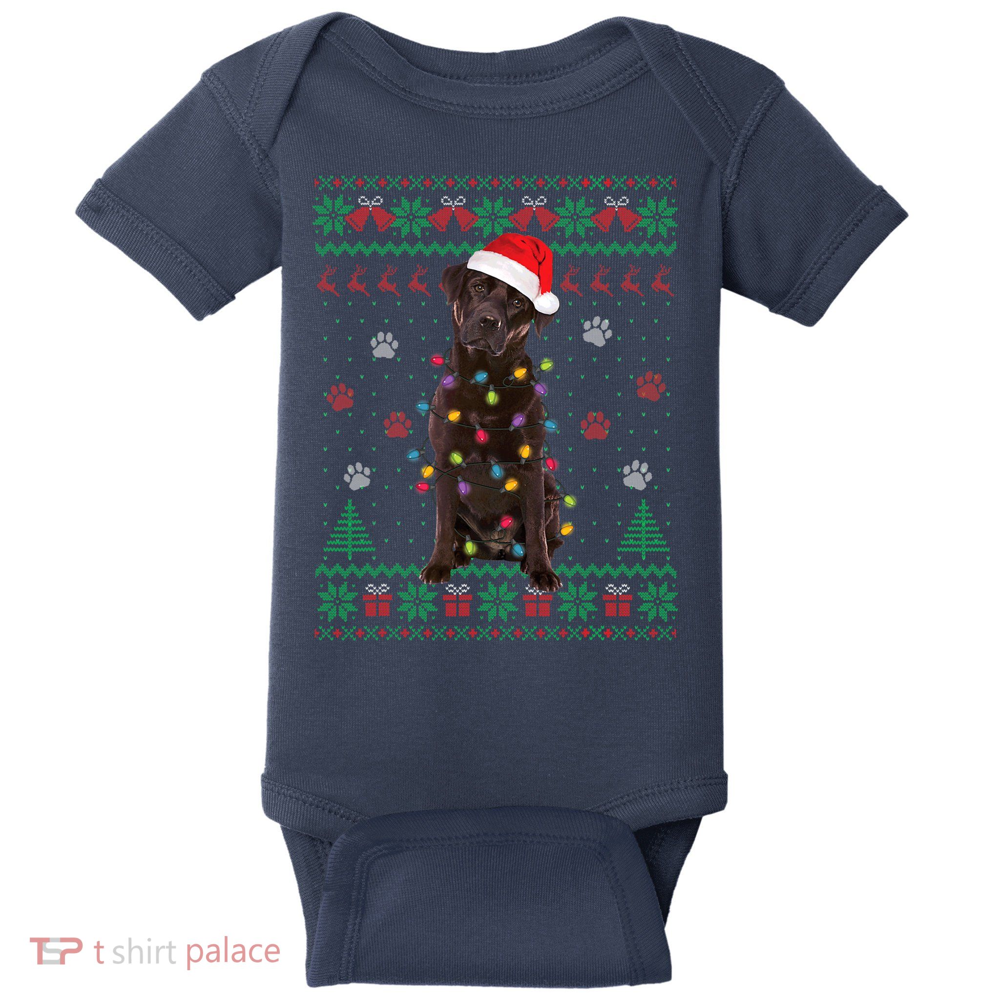 Chocolate Lab Labrador Christmas Lights Dog Ugly Sweater Baby Bodysuit