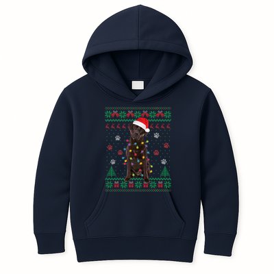 Chocolate Lab Labrador Christmas Lights Dog Ugly Sweater Kids Hoodie
