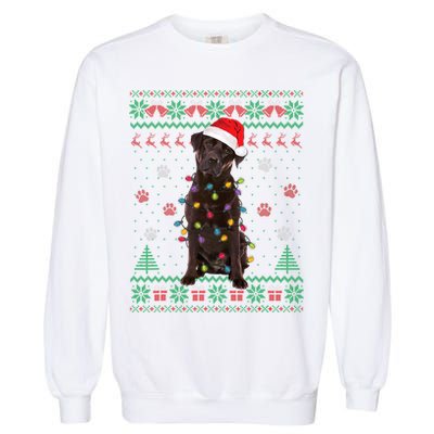 Chocolate Lab Labrador Christmas Lights Dog Ugly Sweater Garment-Dyed Sweatshirt
