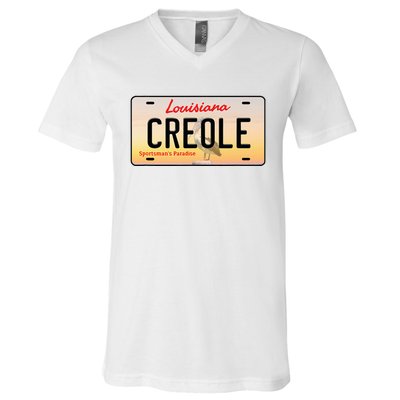 Creole Louisiana License Plate V-Neck T-Shirt