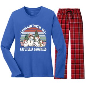 Christmas Lunch Lady Chillin With My Cafeteria Snowmies Gift Women's Long Sleeve Flannel Pajama Set 