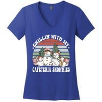 Christmas Lunch Lady Chillin With My Cafeteria Snowmies Gift Women's V-Neck T-Shirt