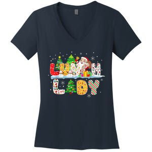 Cute Lunch Lady Funny Christmas Tree Santa Family Xmas Gifts Women's V-Neck T-Shirt