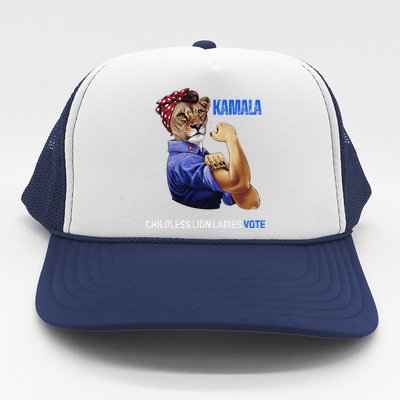 Childless Lion Ladies Vote Rosie The Riveter Kamala 2024 Trucker Hat