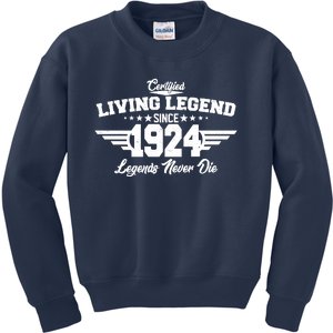 Certified Living Legend Since 1924 Legends Never Die 100th Birthday Kids Sweatshirt