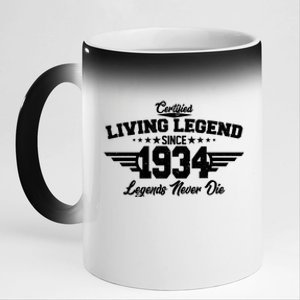 Certified Living Legend Since 1934 Legends Never Die 90th Birthday 11oz Black Color Changing Mug