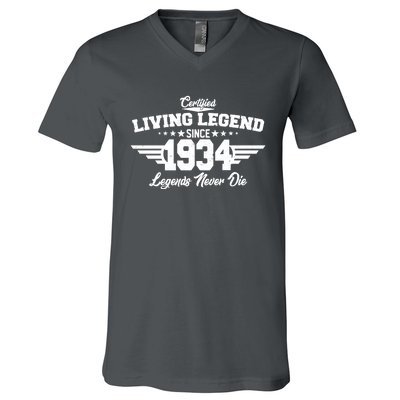 Certified Living Legend Since 1934 Legends Never Die 90th Birthday V-Neck T-Shirt