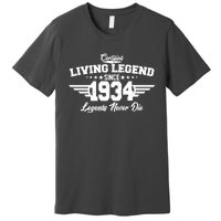 Certified Living Legend Since 1934 Legends Never Die 90th Birthday Premium T-Shirt