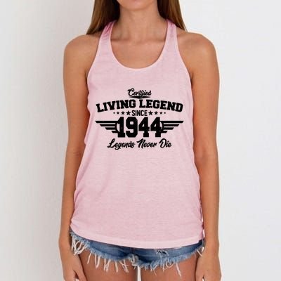 Certified Living Legend Since 1944 Legends Never Die 80th Birthday Women's Knotted Racerback Tank