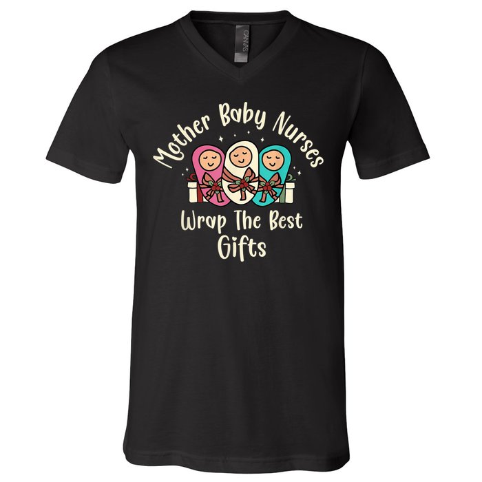 Christmas L&D Labor Mother Baby Nurses Wrap the Best Gifts V-Neck T-Shirt