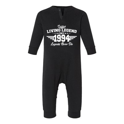 Certified Living Legend Since 1994 Legends Never Die 30th Birthday Infant Fleece One Piece