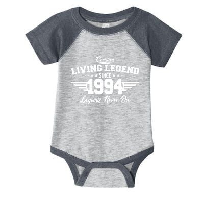 Certified Living Legend Since 1994 Legends Never Die 30th Birthday Infant Baby Jersey Bodysuit