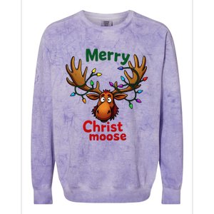 Christmas Lights Moose Merry Christmoose Colorblast Crewneck Sweatshirt