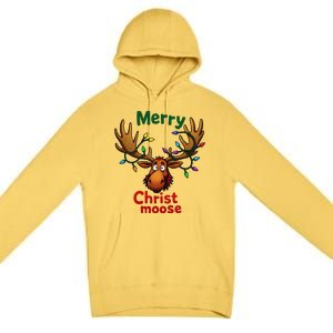 Christmas Lights Moose Merry Christmoose Premium Pullover Hoodie