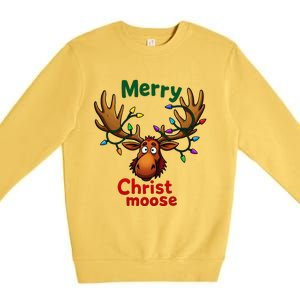 Christmas Lights Moose Merry Christmoose Premium Crewneck Sweatshirt