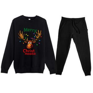 Christmas Lights Moose Merry Christmoose Premium Crewneck Sweatsuit Set