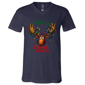 Christmas Lights Moose Merry Christmoose V-Neck T-Shirt