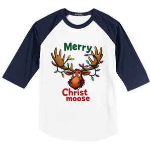 Christmas Lights Moose Merry Christmoose Baseball Sleeve Shirt