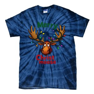 Christmas Lights Moose Merry Christmoose Tie-Dye T-Shirt