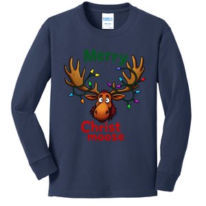 Christmas Lights Moose Merry Christmoose Kids Long Sleeve Shirt