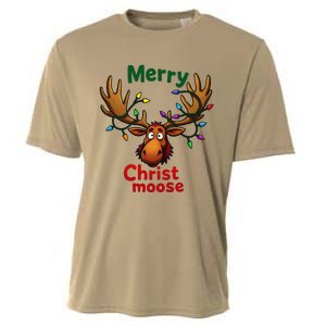 Christmas Lights Moose Merry Christmoose Cooling Performance Crew T-Shirt