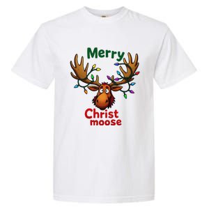 Christmas Lights Moose Merry Christmoose Garment-Dyed Heavyweight T-Shirt