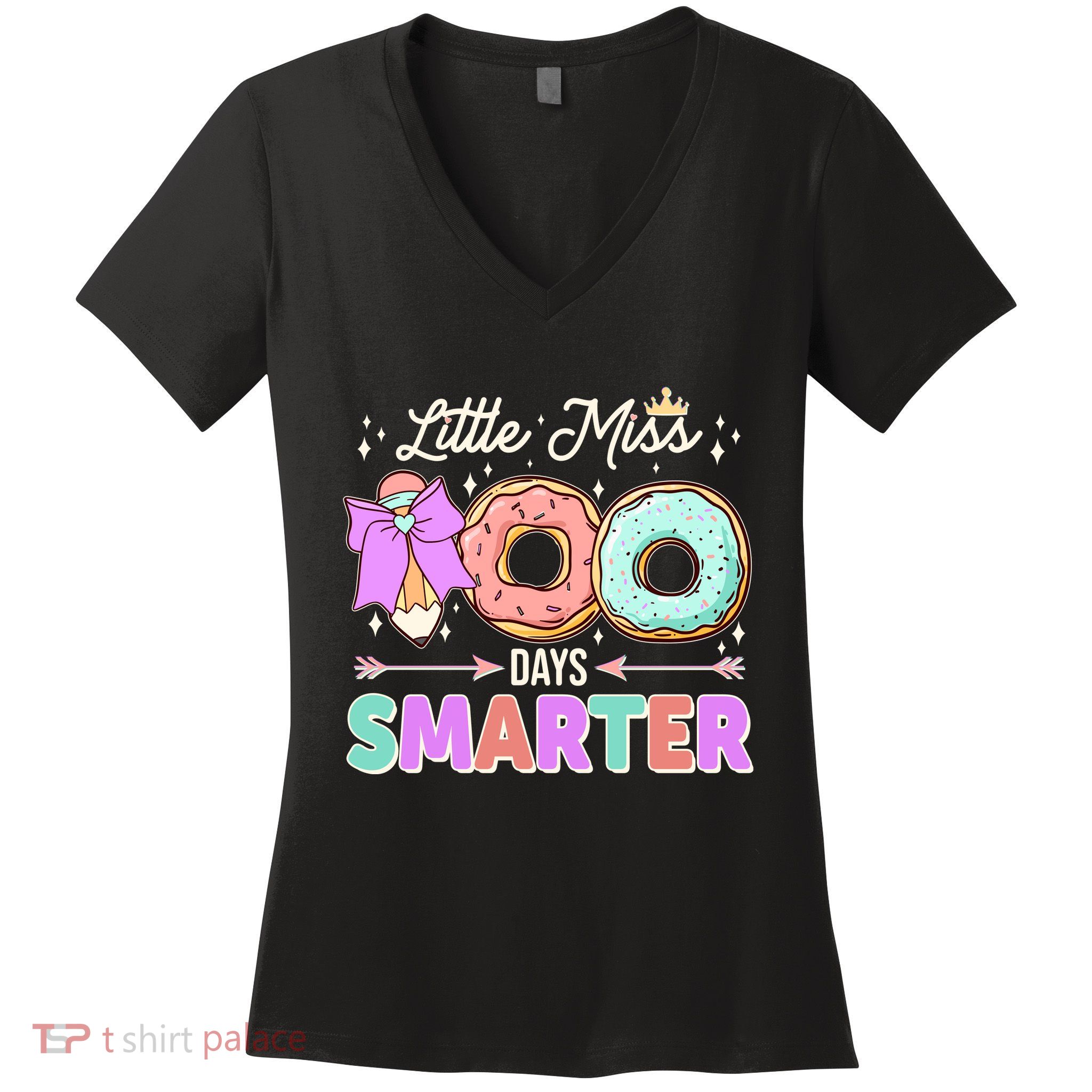 Cute Little Miss 100 One Hundred Days Smarter Women's V-Neck T-Shirt