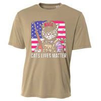 Cat Lives Matter Funny Trump 2025 Vintage Usa Flag Cooling Performance Crew T-Shirt