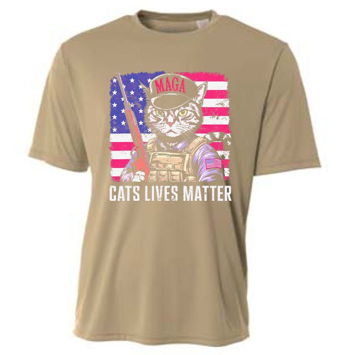 Cat Lives Matter Funny Trump 2025 Vintage Usa Flag Cooling Performance Crew T-Shirt