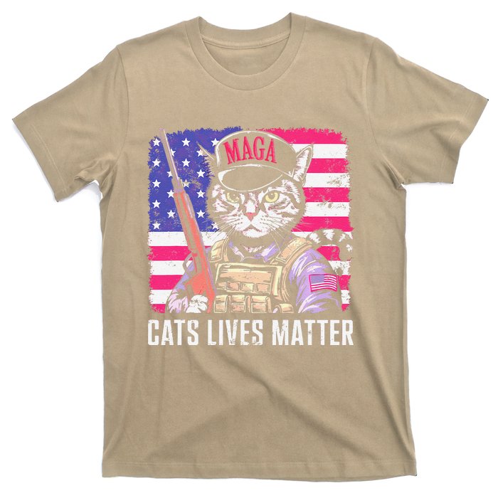 Cat Lives Matter Funny Trump 2025 Vintage Usa Flag T-Shirt