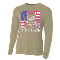 Cat Lives Matter Funny Trump 2025 Vintage Usa Flag Cooling Performance Long Sleeve Crew