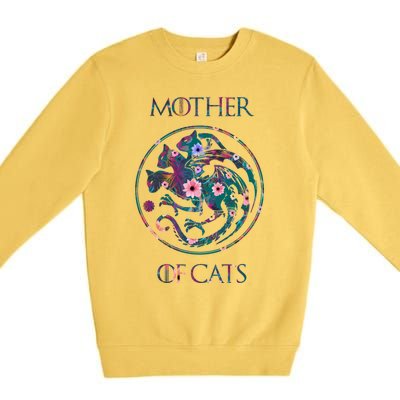 Cat Lovers Meaningful Gift Mother Of Cats With Floral Art Gift Premium Crewneck Sweatshirt