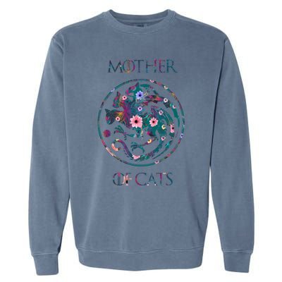 Cat Lovers Meaningful Gift Mother Of Cats With Floral Art Gift Garment-Dyed Sweatshirt