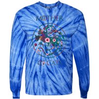 Cat Lovers Meaningful Gift Mother Of Cats With Floral Art Gift Tie-Dye Long Sleeve Shirt