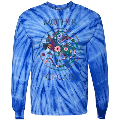 Cat Lovers Meaningful Gift Mother Of Cats With Floral Art Gift Tie-Dye Long Sleeve Shirt