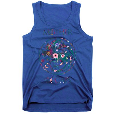 Cat Lovers Meaningful Gift Mother Of Cats With Floral Art Gift Tank Top