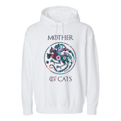 Cat Lovers Meaningful Gift Mother Of Cats With Floral Art Gift Garment-Dyed Fleece Hoodie