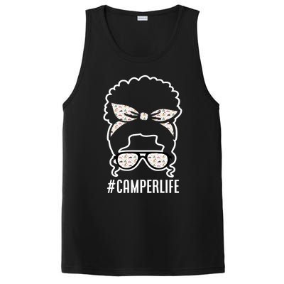 Camper Life Messy Bun Hair Camping Lovers Mom Camper Gift PosiCharge Competitor Tank