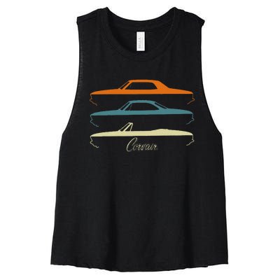 Corvair Late Model Slihouettes 1965 1966 1967 1968 1969 Women's Racerback Cropped Tank