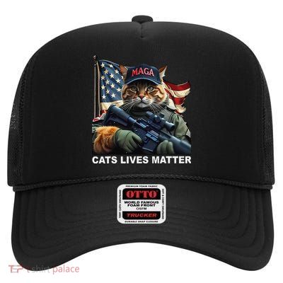 Cats Lives Matter Funny Trump 2024 Cat Maga High Crown Mesh Back Trucker Hat