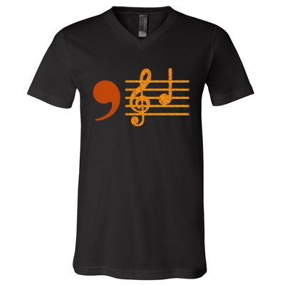 Comma La Music Notes Kamala Music Teacher V-Neck T-Shirt