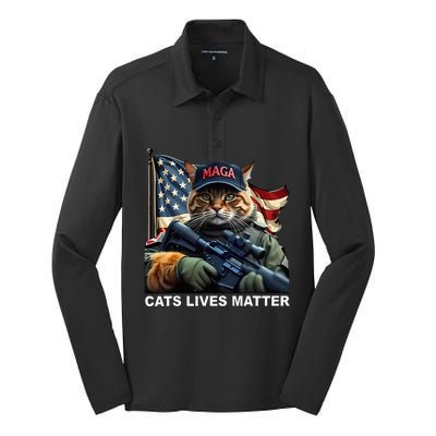 Cats Lives Matter Funny Trump 2024 Cat Maga Silk Touch Performance Long Sleeve Polo