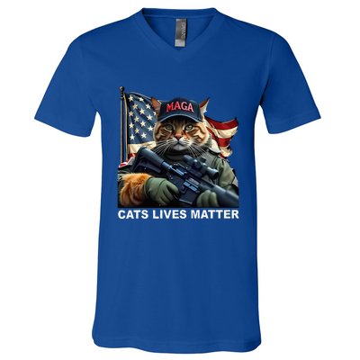 Cats Lives Matter Funny Trump 2024 Cat Maga V-Neck T-Shirt