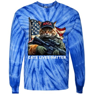 Cats Lives Matter Funny Trump 2024 Cat Maga Tie-Dye Long Sleeve Shirt