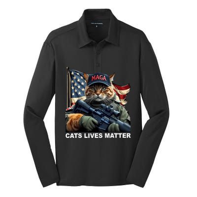 Cats Lives Matter Funny Trump 2024 Cat Maga Silk Touch Performance Long Sleeve Polo