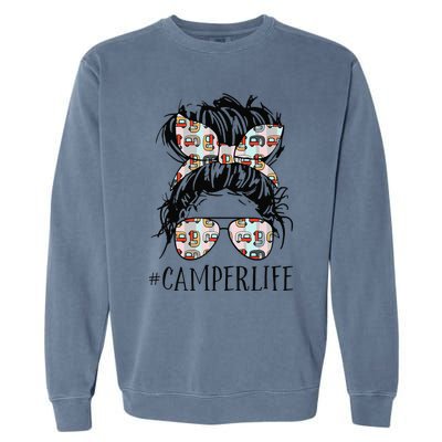 Camper Life Messy Bun Hair Mother's Day Camping Loverss Garment-Dyed Sweatshirt