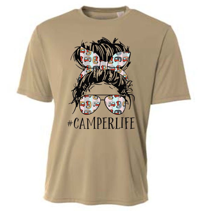 Camper Life Messy Bun Hair Mother's Day Camping Loverss Cooling Performance Crew T-Shirt