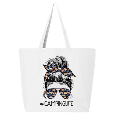 Camping Life Messy Bun Hair Mother's Day Camping Lovers 25L Jumbo Tote