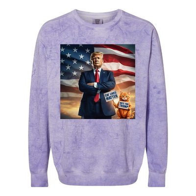 Cat Lives Matter Vote For Trump Usa Flag Funny Election Colorblast Crewneck Sweatshirt