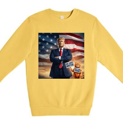 Cat Lives Matter Vote For Trump Usa Flag Funny Election Premium Crewneck Sweatshirt